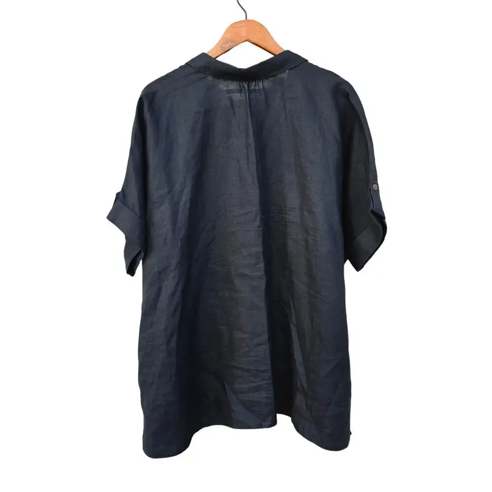 Go Silk 100% Linen Boxy Oversized Tunic Top Black Size L - Picture 2 of 5